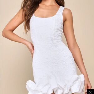 LULUS Elegant White Textured Dress; worn once in perfect condition